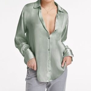 Relaxed Flowy Satin Button Up Shirt